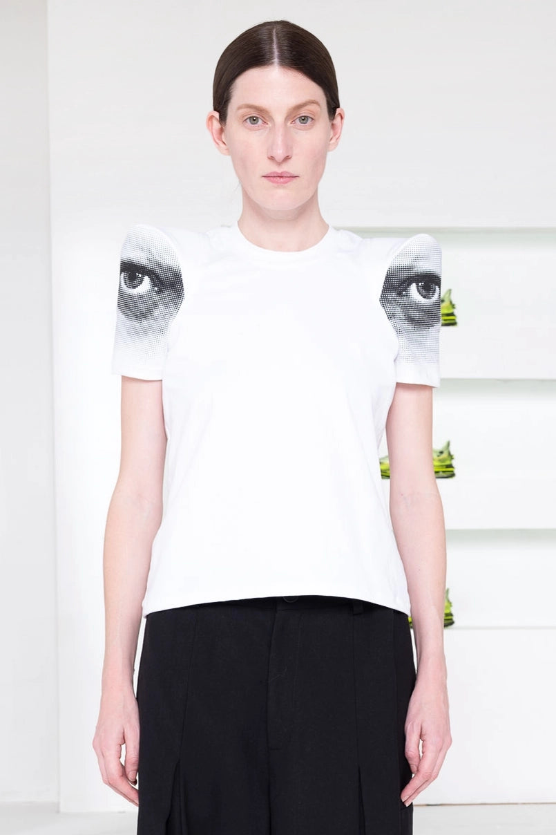 EYE PRINT / WHITE FOAMY SHOULDER TEE