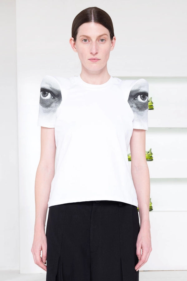 EYE PRINT / WHITE FOAMY SHOULDER TEE