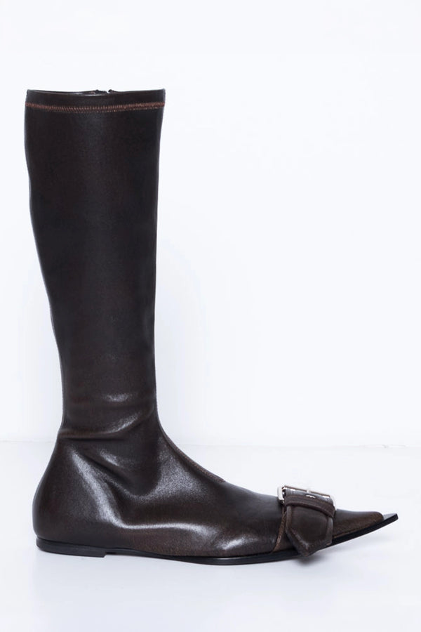 BROWN BELTED POINTY BOOT