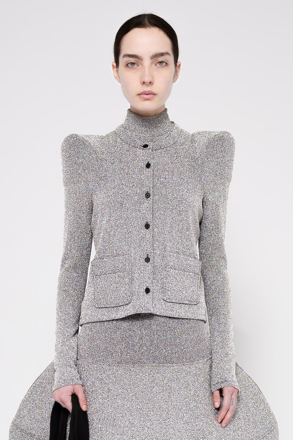 SILVER GLITTER FOAMY SHOULDER CARDIGAN