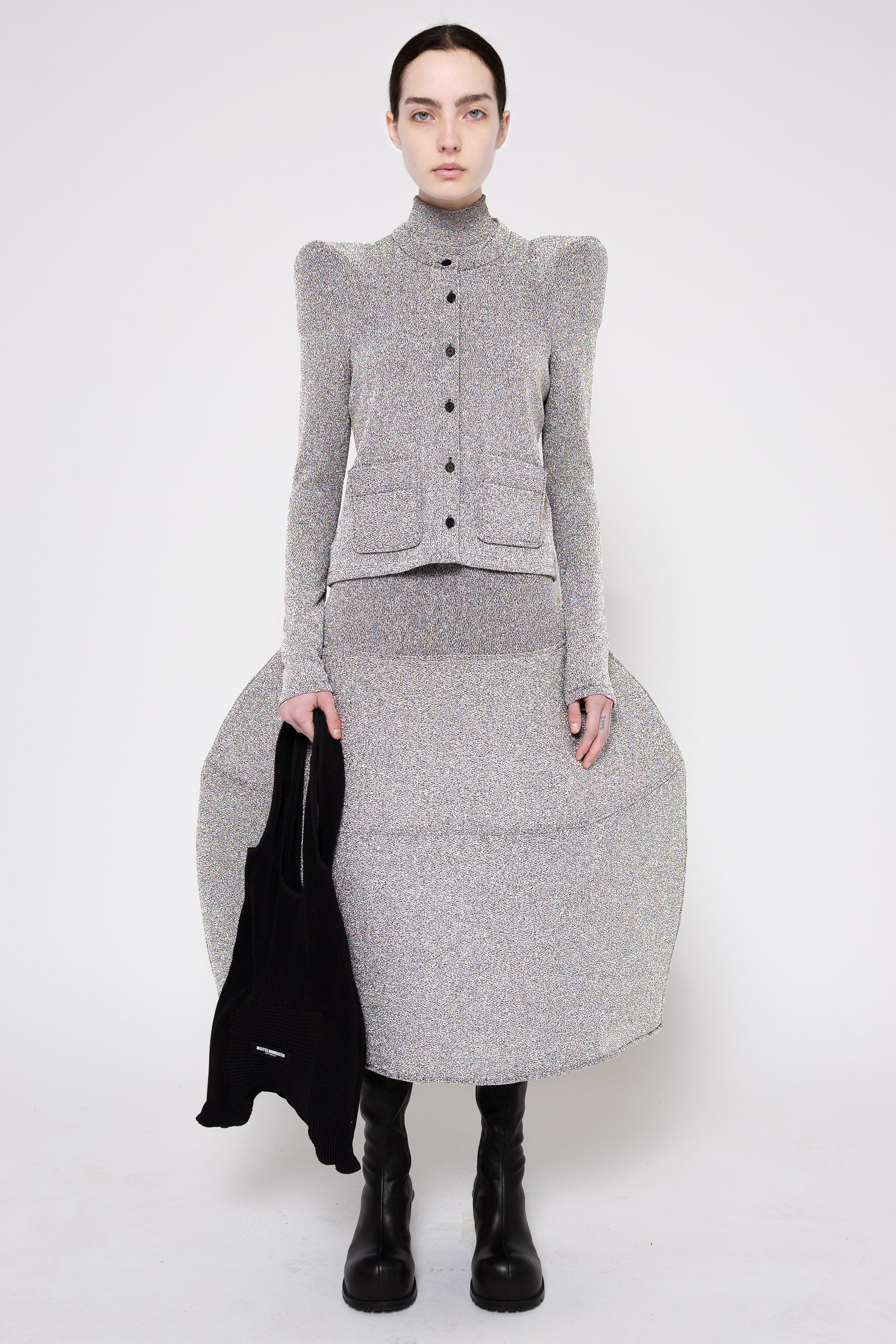 SILVER GLITTER FOAMY SHOULDER CARDIGAN