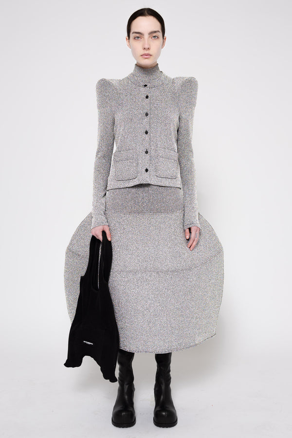 SILVER GLITTER FOAMY SHOULDER CARDIGAN