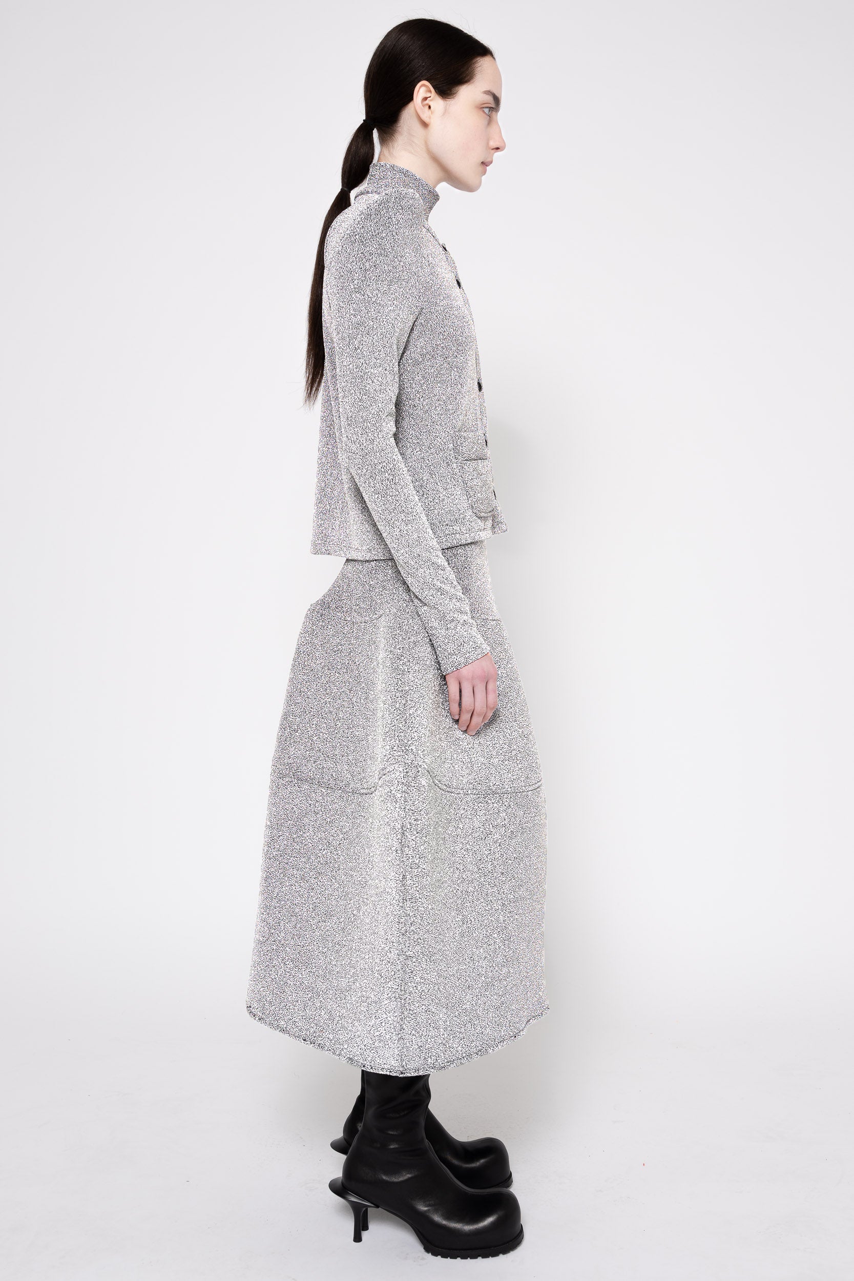 SILVER GLITTER FOAMY SHOULDER CARDIGAN