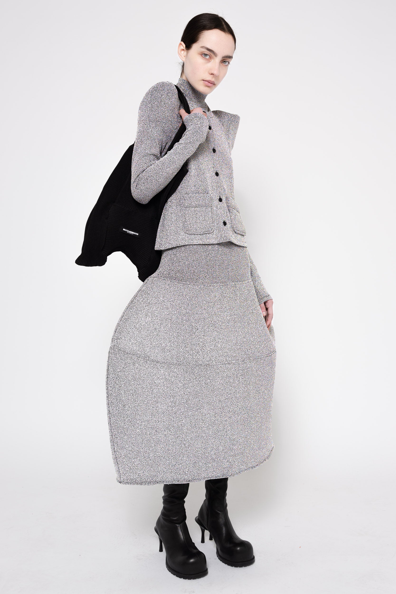 SILVER GLITTER FOAMY SHOULDER CARDIGAN