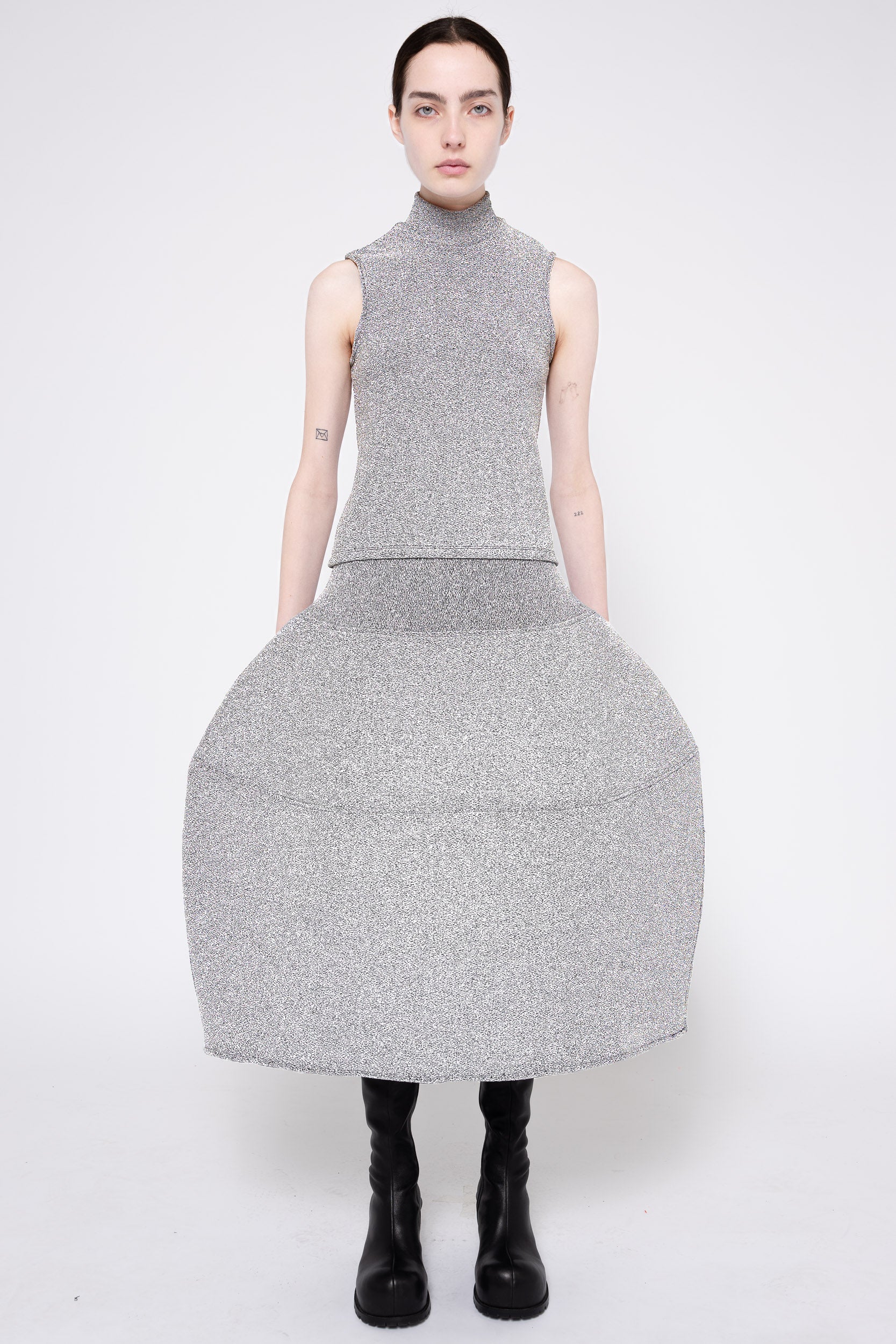 SILVER GLITTER SLEEVELESS MOCK NECK