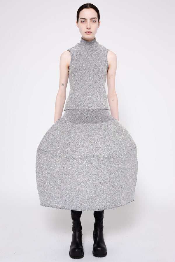 SILVER GLITTER SLEEVELESS MOCK NECK