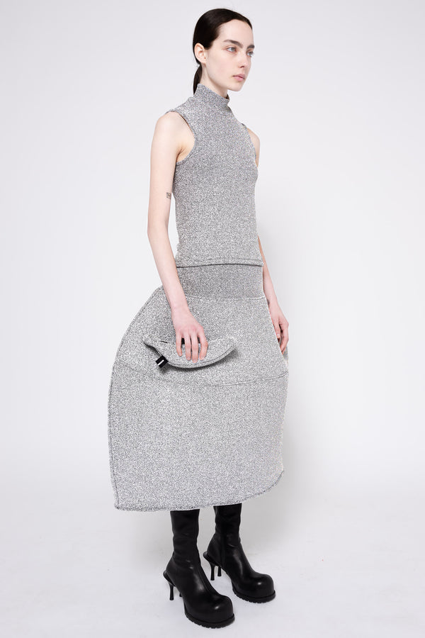 SILVER GLITTER SLEEVELESS MOCK NECK