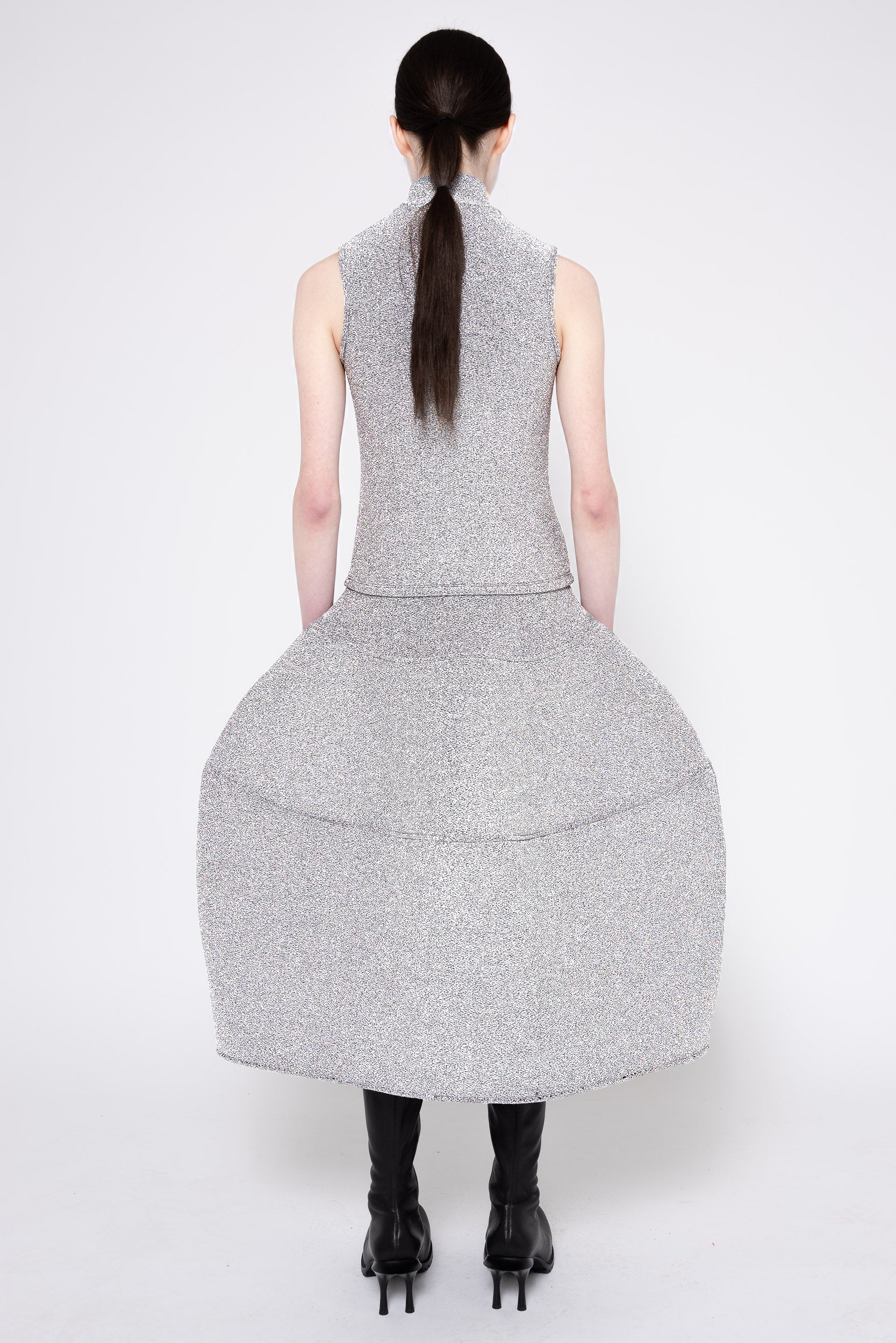 SILVER GLITTER SLEEVELESS MOCK NECK