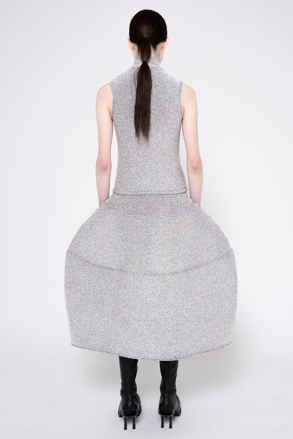SILVER GLITTER SLEEVELESS MOCK NECK
