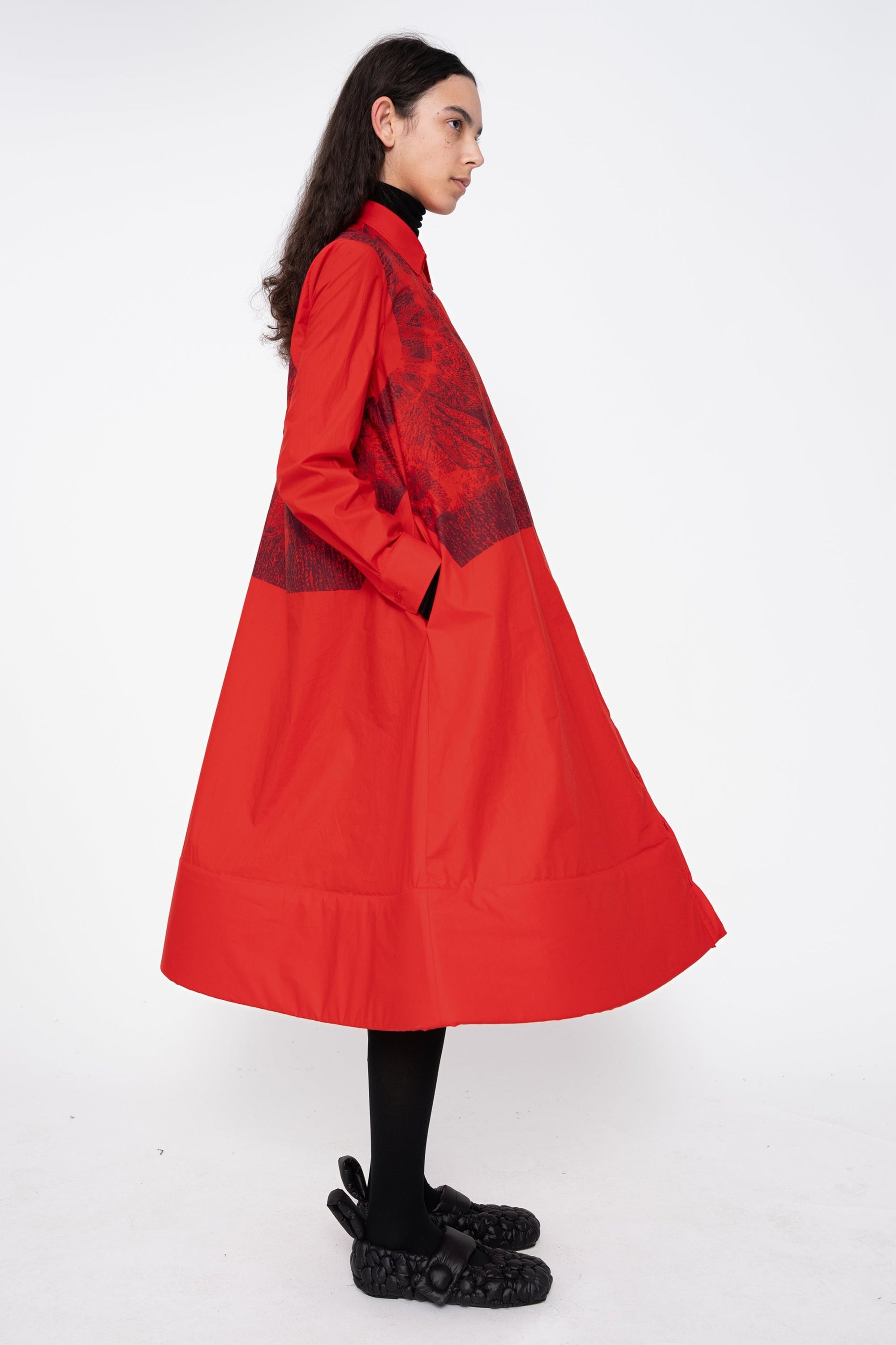 RED/KNIT VEST PRINT Foam Bottom Shirt Dress