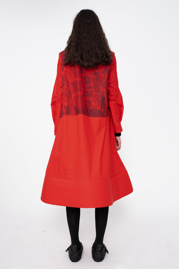 RED/KNIT VEST PRINT Foam Bottom Shirt Dress