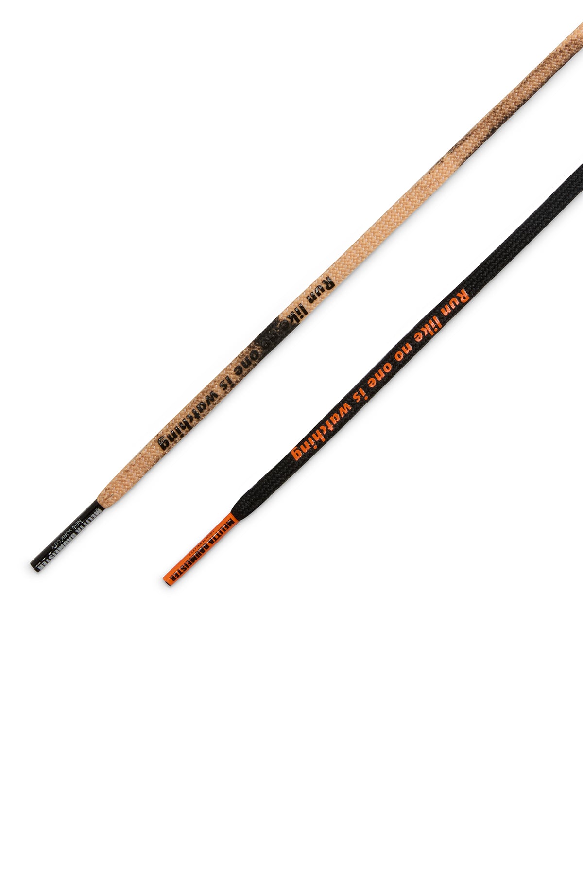 Orange and black laces on white background