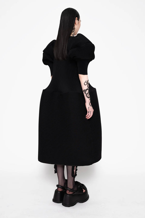 MELITTA-BAUMEISTER-Big-Sleeve-Ripple-Dress-Black-Slight-Back-View