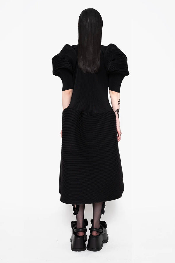 MELITTA-BAUMEISTER-Big-Sleeve-Ripple-Dress-Black-Full-Back-View