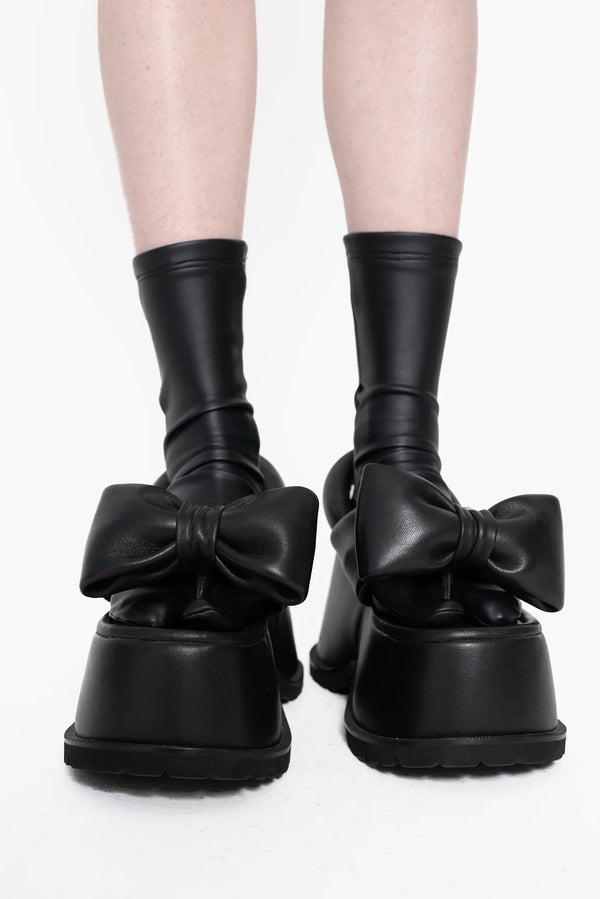 MELITTA-BAUMEISTER-Bow-Platform-Sandals-Black-FRONT-VIEW