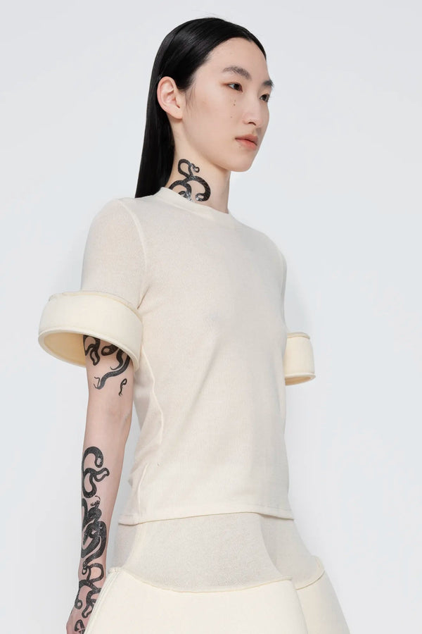 MELITTA-BAUMEISTER-Foam-Cuff-Tee-in-Ivory-SLIGHT-RIGHT-SIDE-VIEW