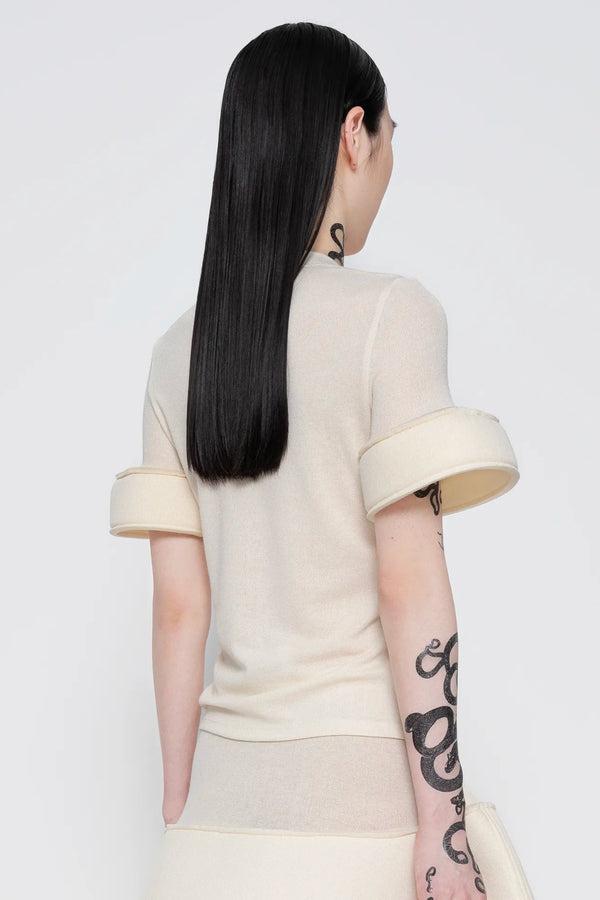 MELITTA-BAUMEISTER-Foam-Cuff-Tee-in-Ivory-SLIGHT-RIGHT-SIDE-BACK-VIEW