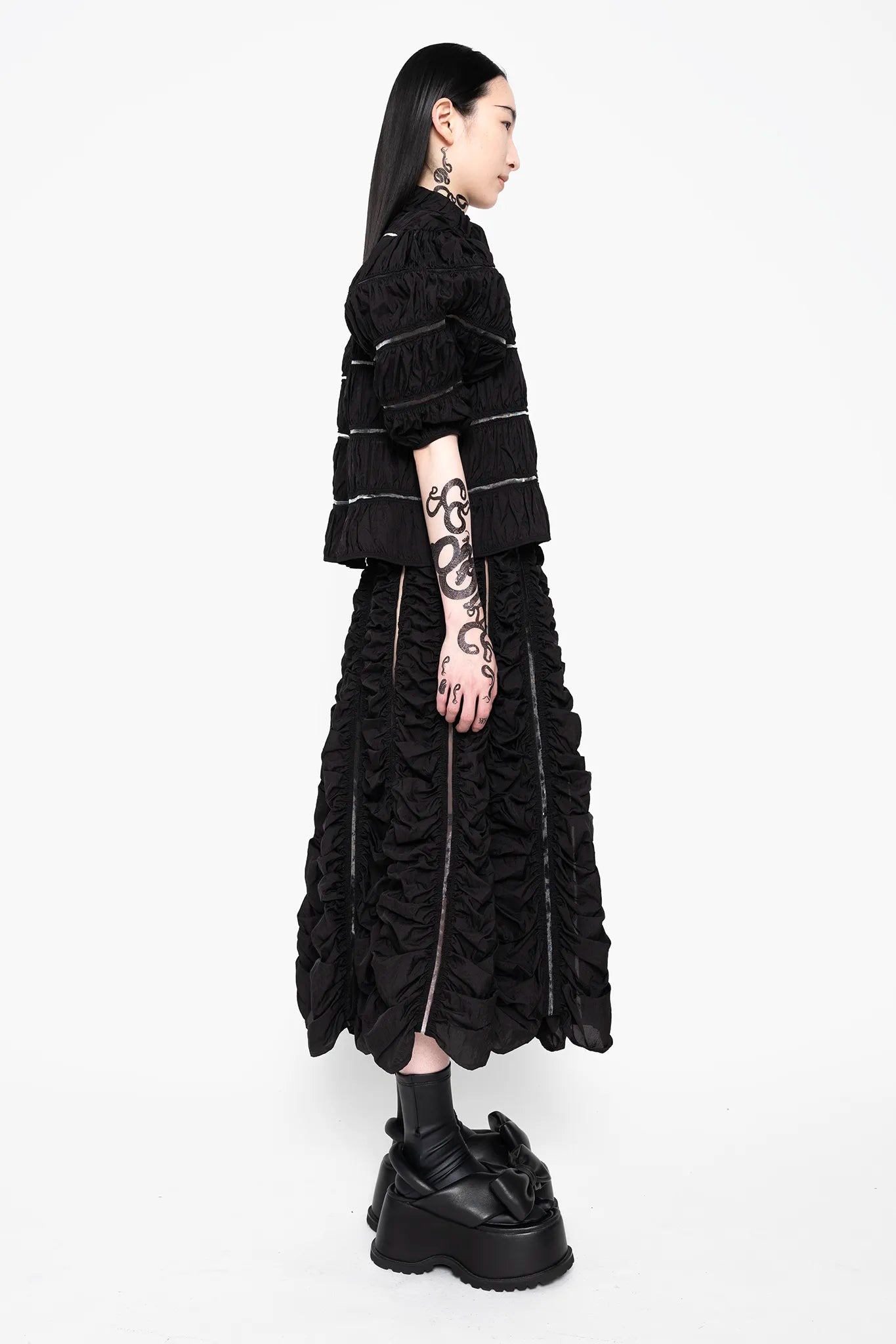 MELITTA-BAUMEISTER-Ruched-A-Line-Skirt-Black-RIGHT-SIDE-VIEW