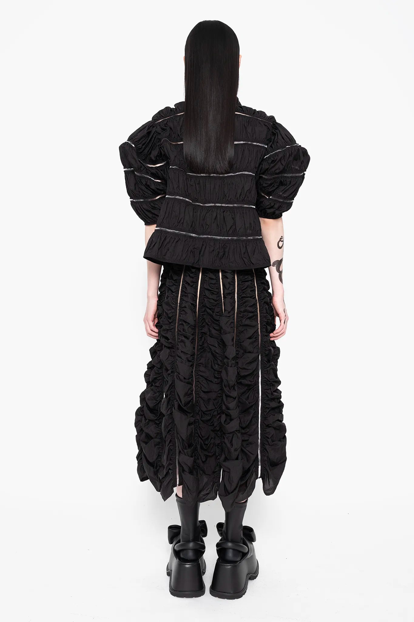 MELITTA-BAUMEISTER-Ruched-A-Line-Skirt-Black-BACK-VIEW