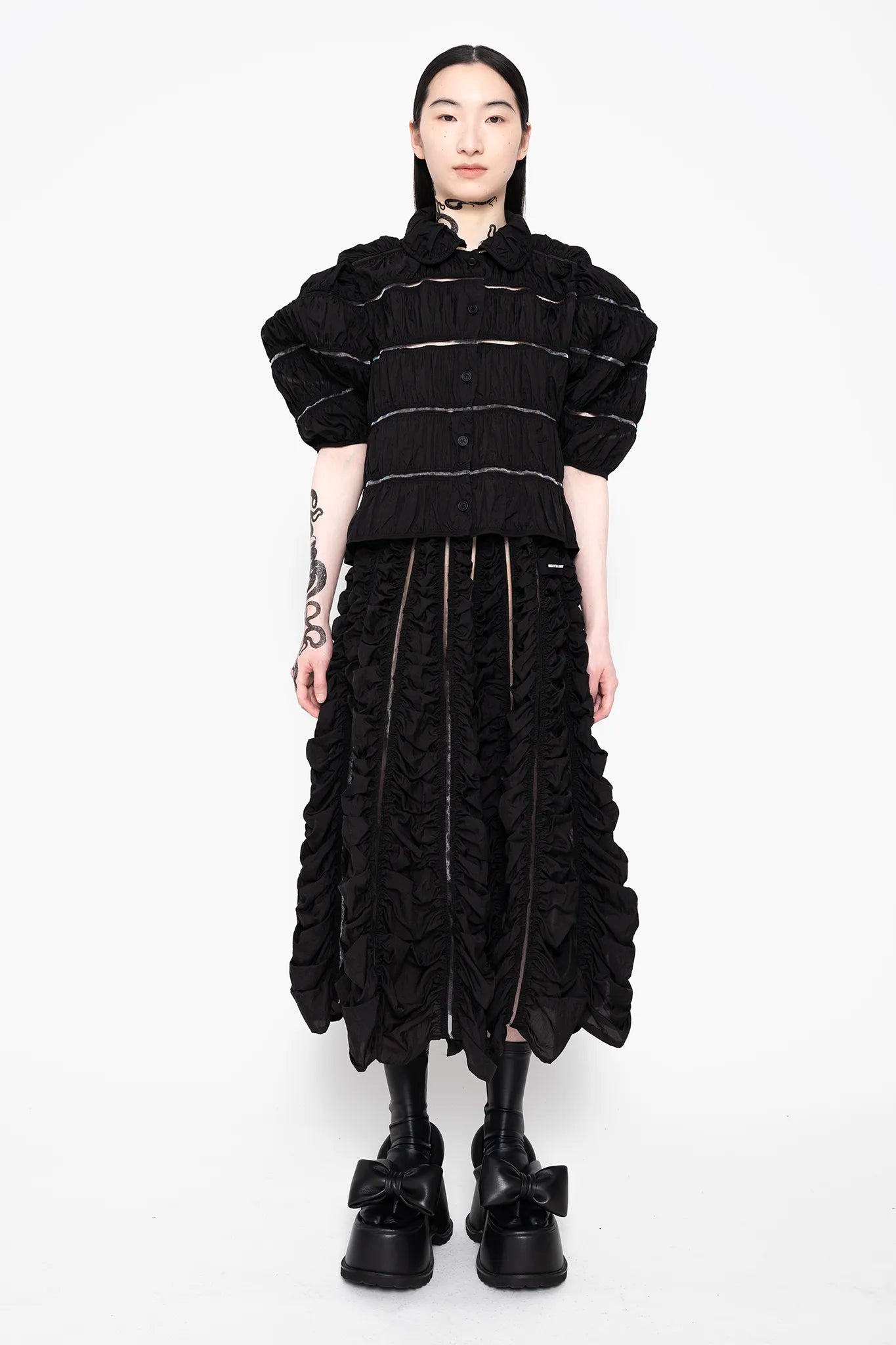 MELITTA-BAUMEISTER-Ruched-A-Line-Skirt-Black-FRONT-VIEW