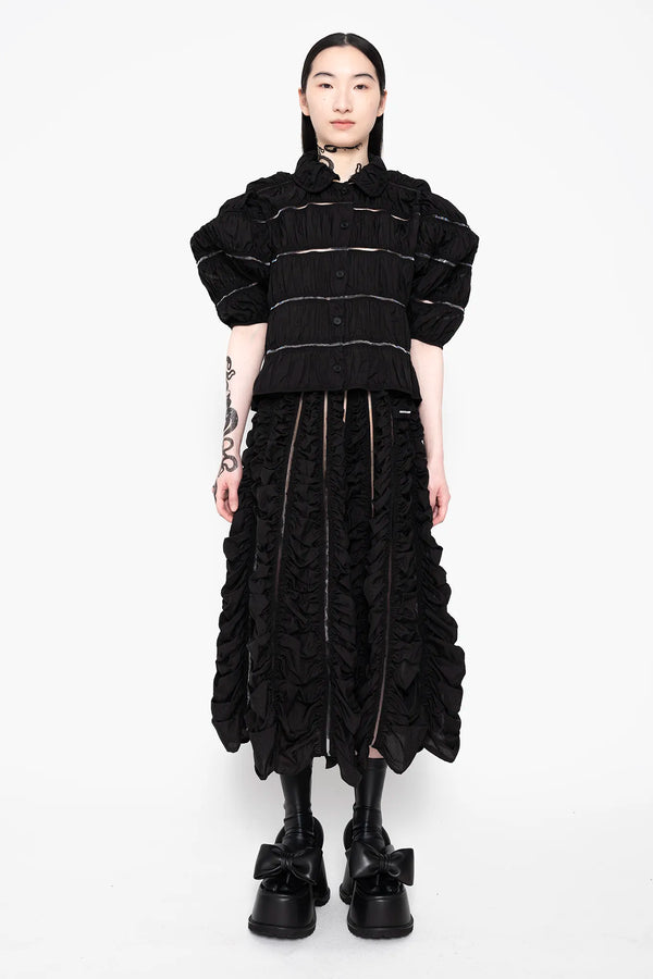 MELITTA-BAUMEISTER-Ruched-A-Line-Skirt-Black-FRONT-VIEW