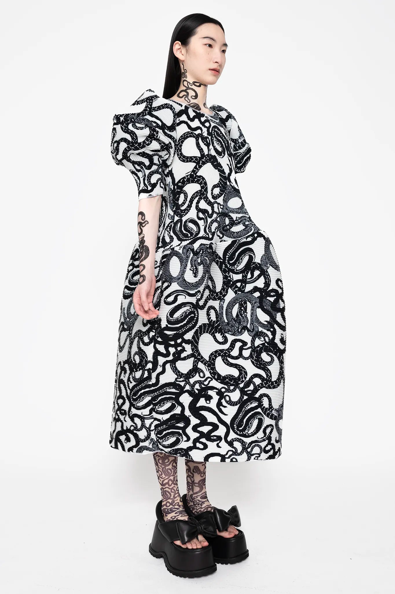 MELITTA BAUMEISTER - Big Sleeve Ripple Dress in Snake Print