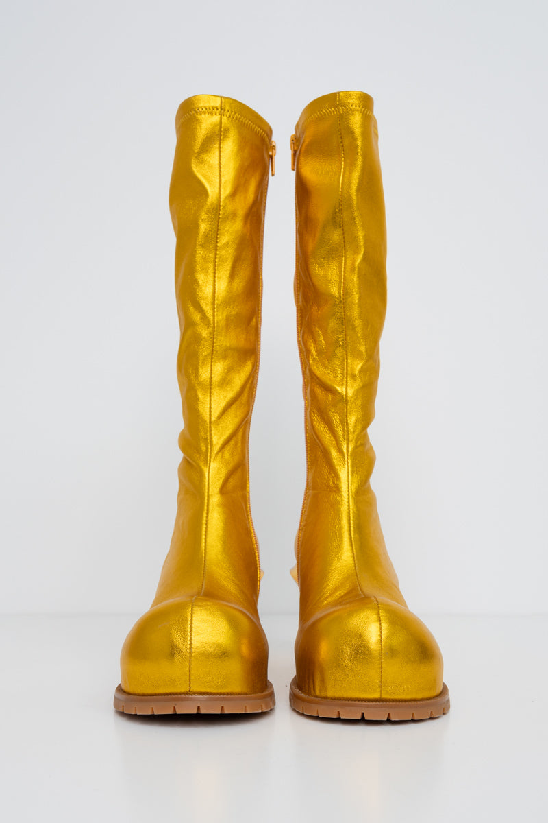 GOLD-COWHIDE-DOUBLE-HEELED-BOOTS-FRONT-VIEW