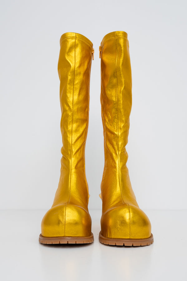 GOLD-COWHIDE-DOUBLE-HEELED-BOOTS-FRONT-VIEW
