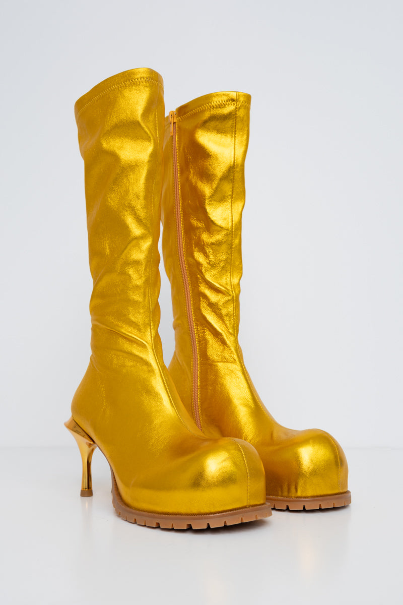 GOLD-COWHIDE-DOUBLE-HEELED-BOOTS-THREE-QUARTER-VIEW