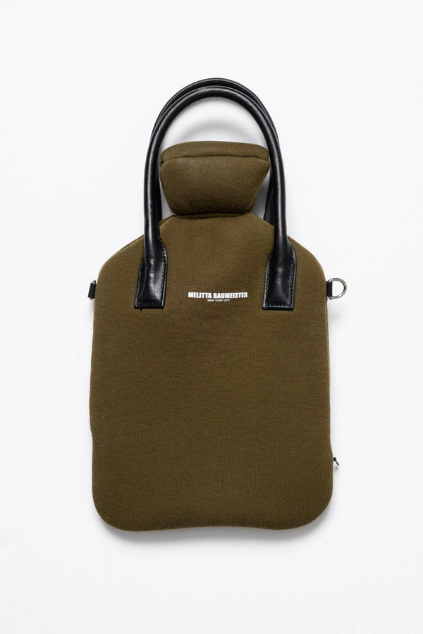 MOSS-COLORED-HOT-WATER-BOTTLE-SHAPED-BAG-WITH-LEATHER-HANDLES-FRONT-VIEW