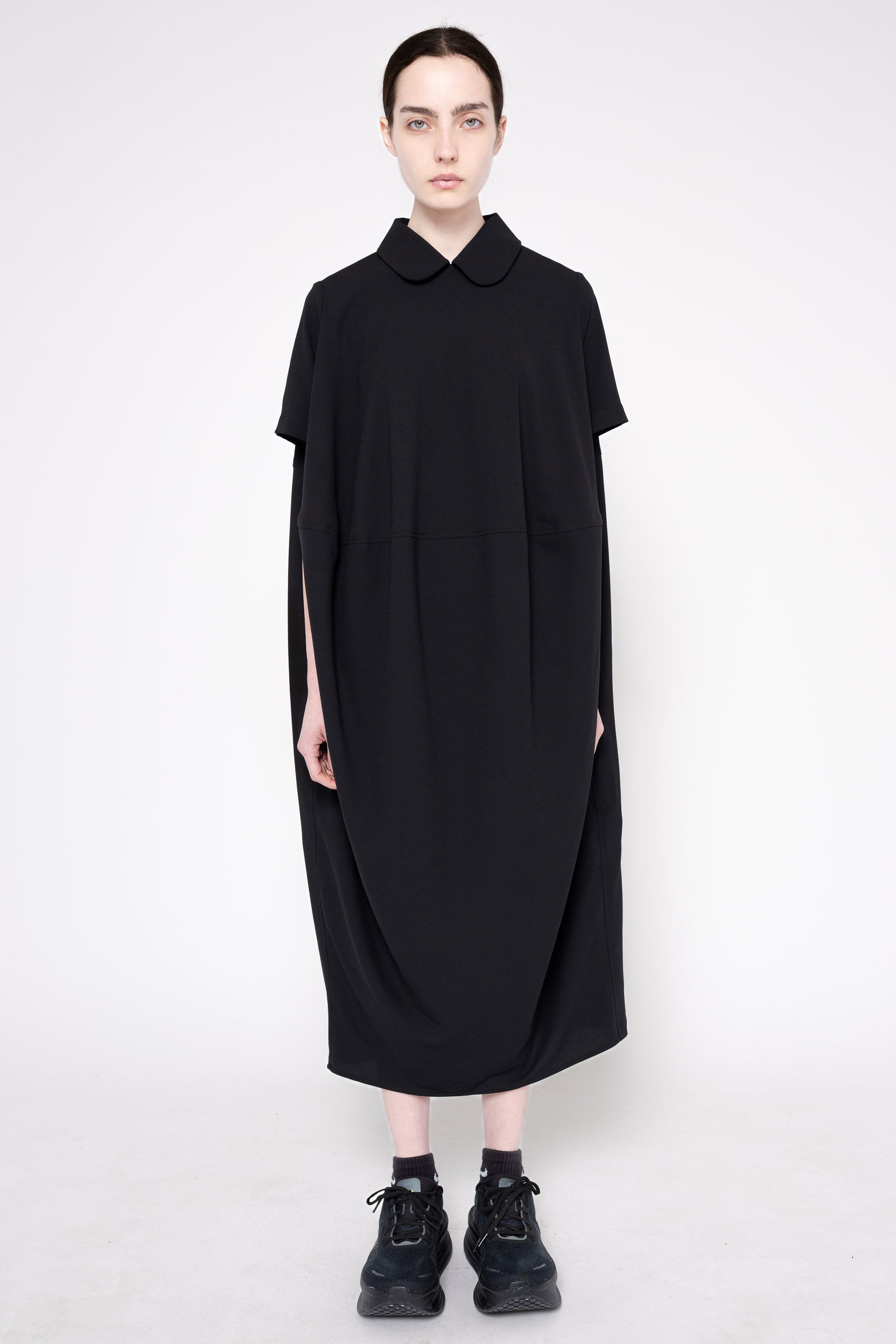 BLACK DRAPY POLO DRESS