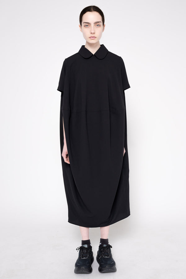 BLACK DRAPY POLO DRESS