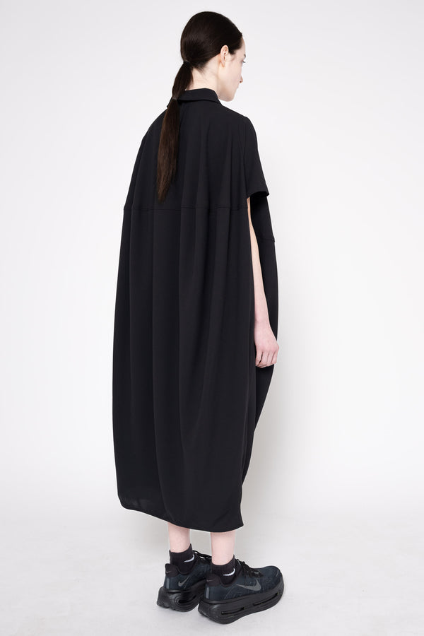BLACK DRAPY POLO DRESS