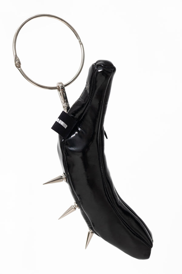 GLOSSY BLACK SPIKEY BANANA TOTE