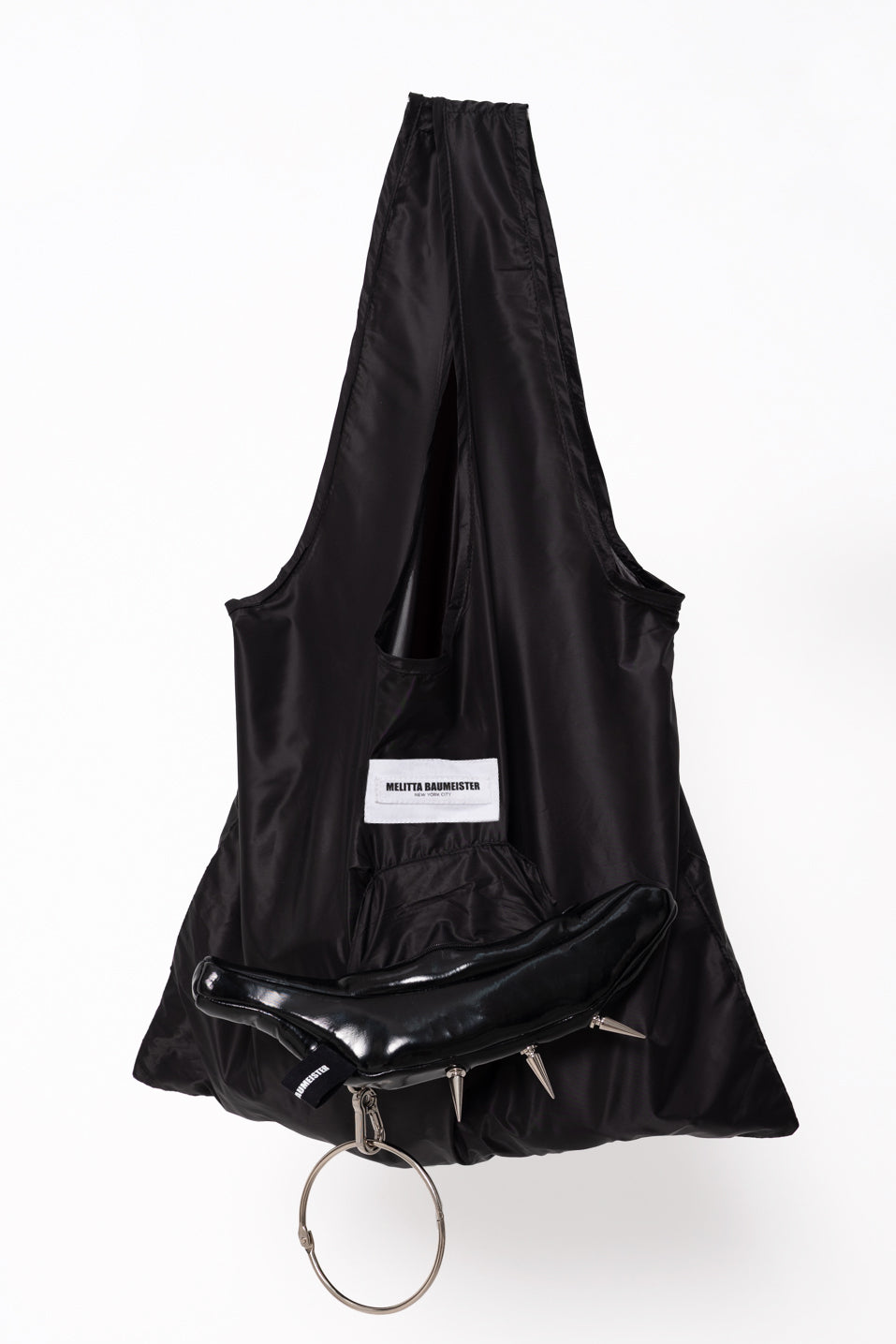GLOSSY BLACK SPIKEY BANANA TOTE