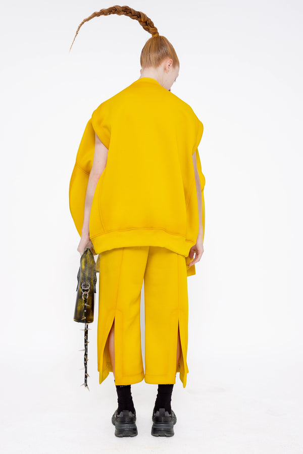 female-wearing-yellow-crewneck-sweater-and-yellow-lounge-pants-with-mustard-spray-paint-on-white-background-full-body-back