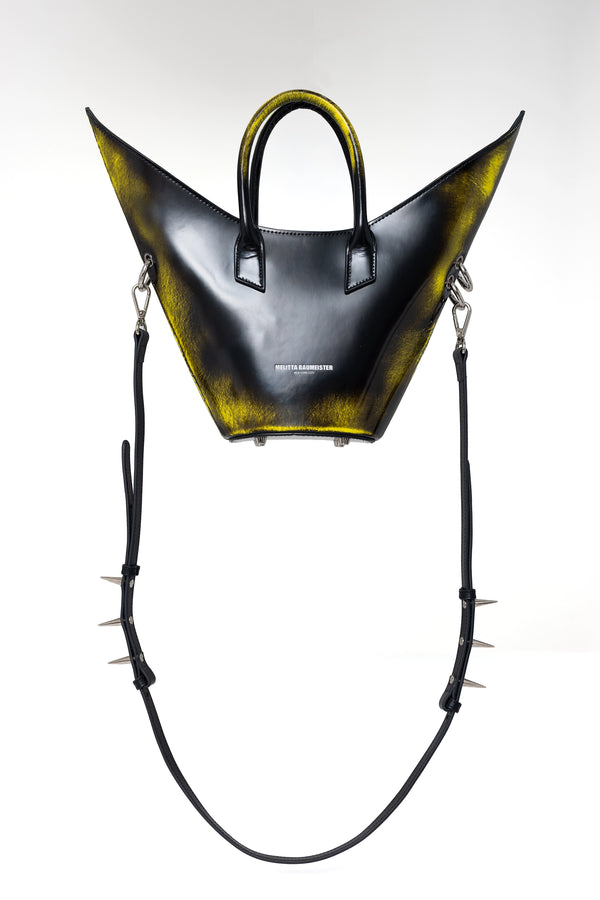 BLACK-PAINTED-POINTY-SHOULDER-BAG-WITH-SPIKED-CROSSBODY-STRAP