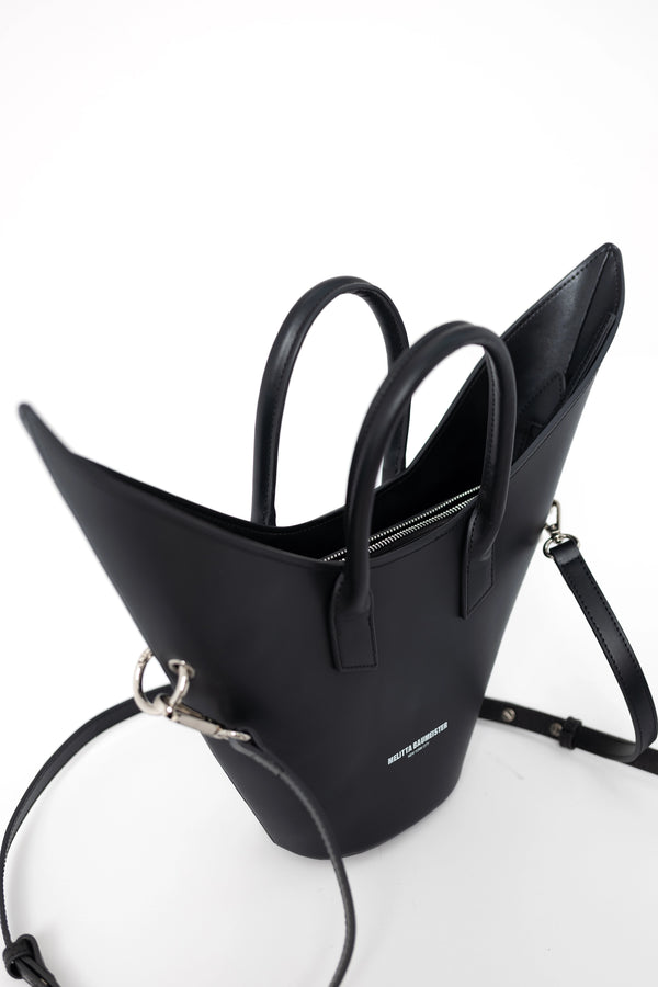 BLACK-POINTY-SHOULDER-BAG-WITH-SPIKED-CROSSBODY-STRAP-CLOSE-UP-DETAIL-VIEW