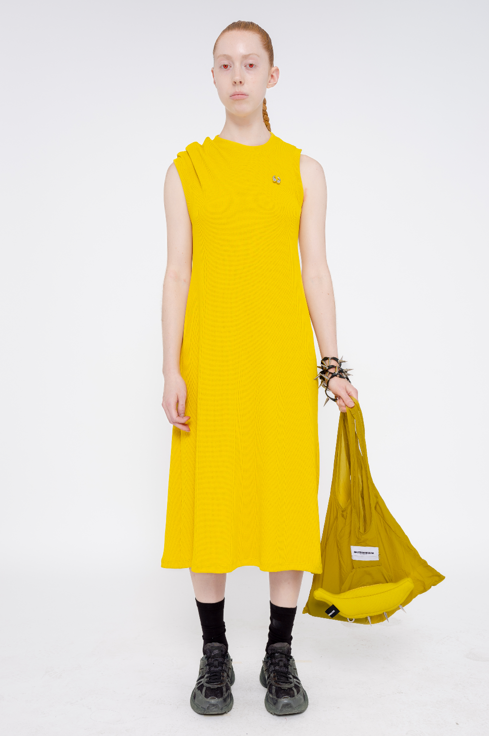 MUSTARD LIME PIERCED DRESS