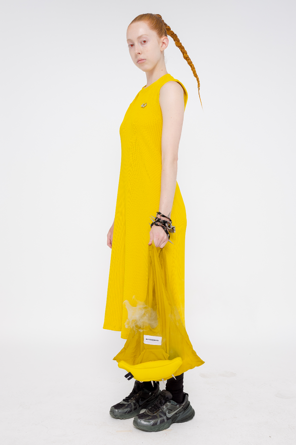 MUSTARD LIME PIERCED DRESS