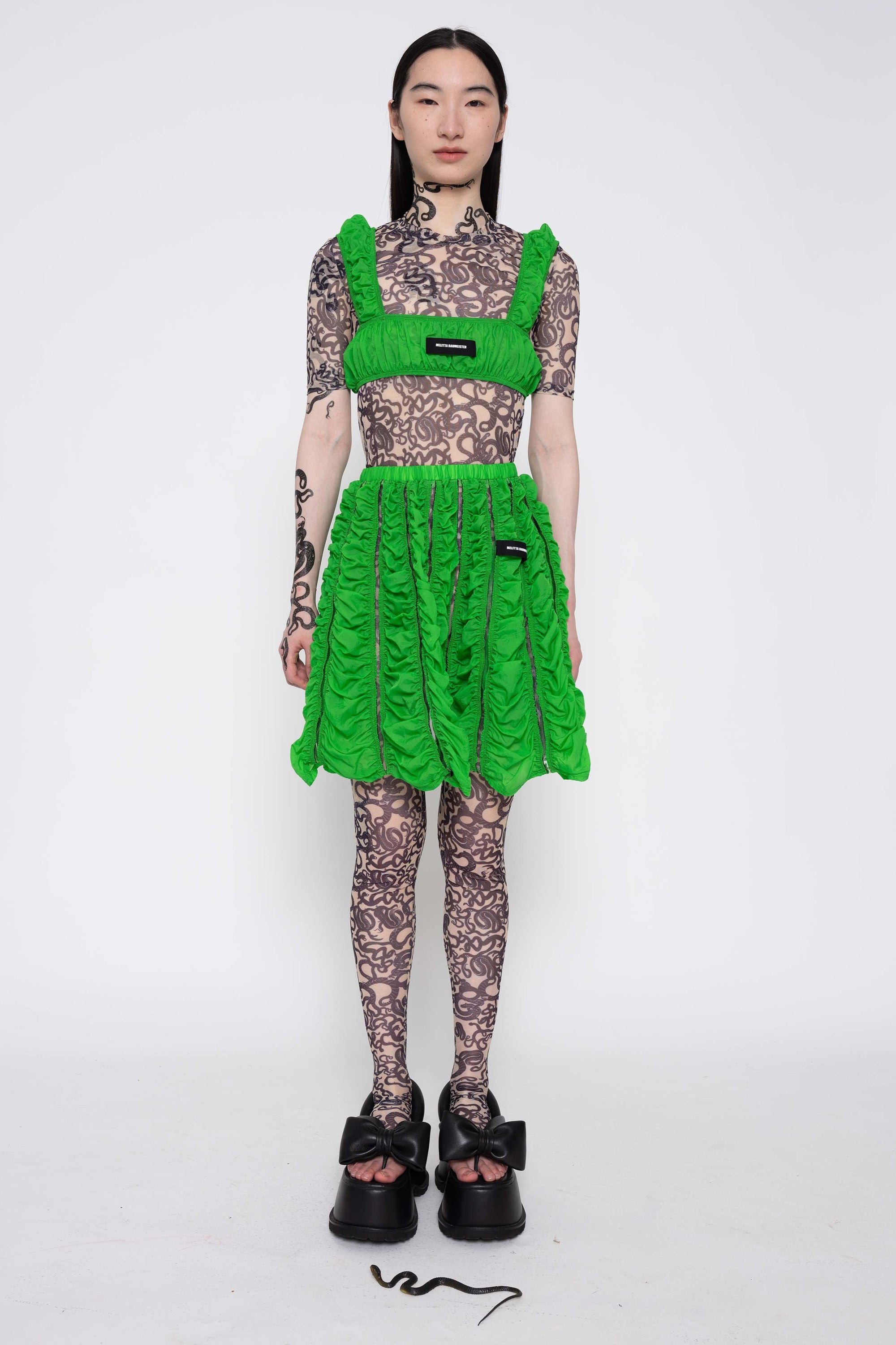 GREEN SHORT RUCHED SKIRT