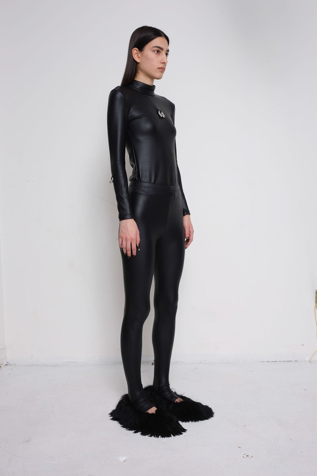 Black Pleather Pierced Bodysuit