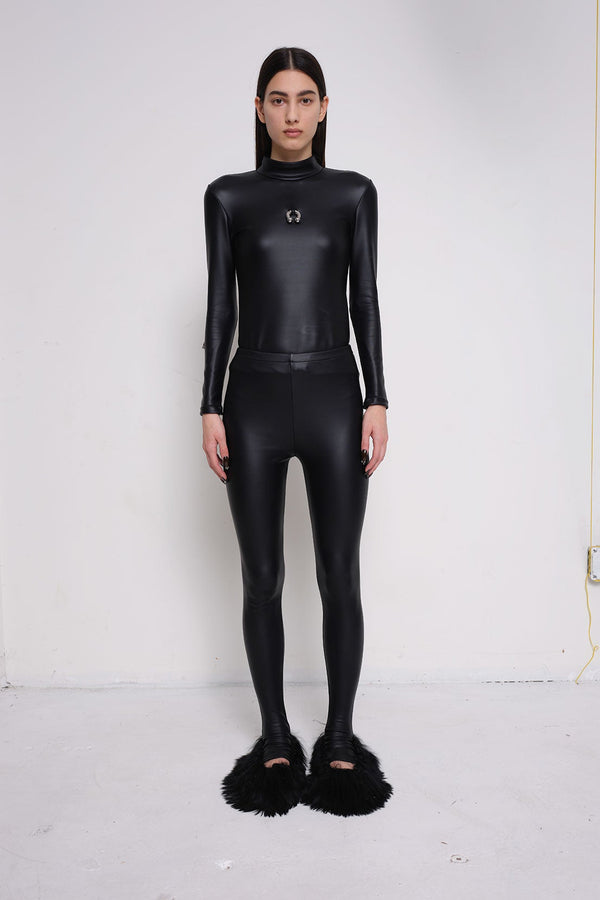 Black Pleather Pierced Bodysuit